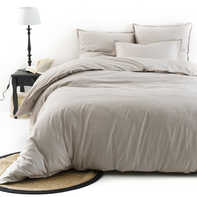 Kolza Embroidered Cotton Chambray Duvet Cover Taupe La Redoute