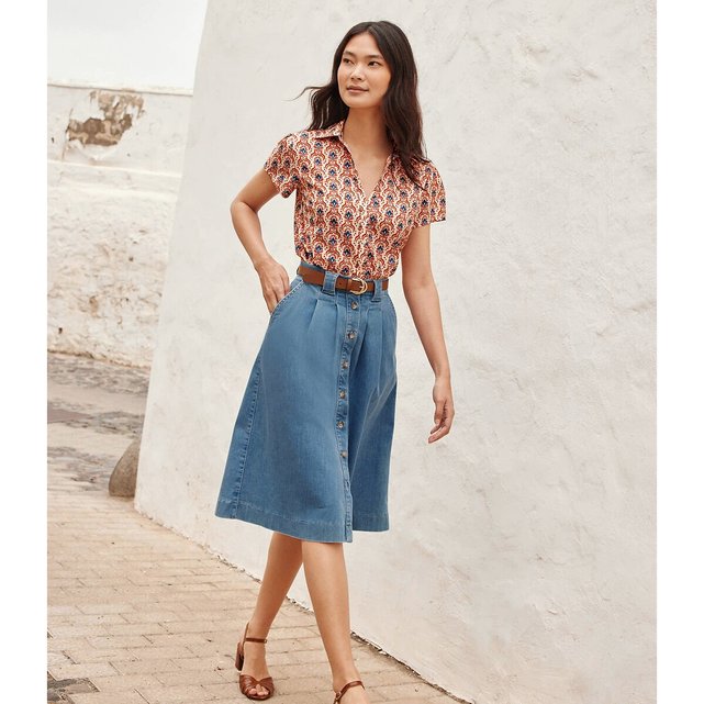 Jupe evasee en denim mi longue denim double stone Anne Weyburn La Redoute