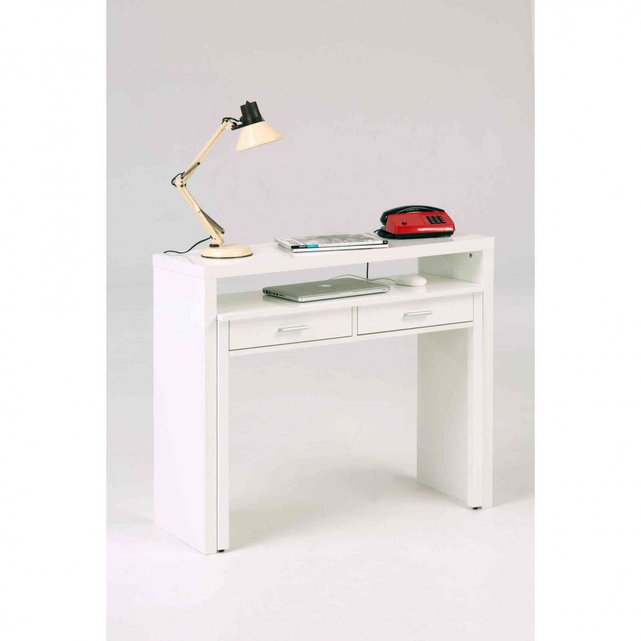 Bureau 2 Tiroirs Coulissant En Bois Bu002 Blanc Terre De Nuit La Redoute