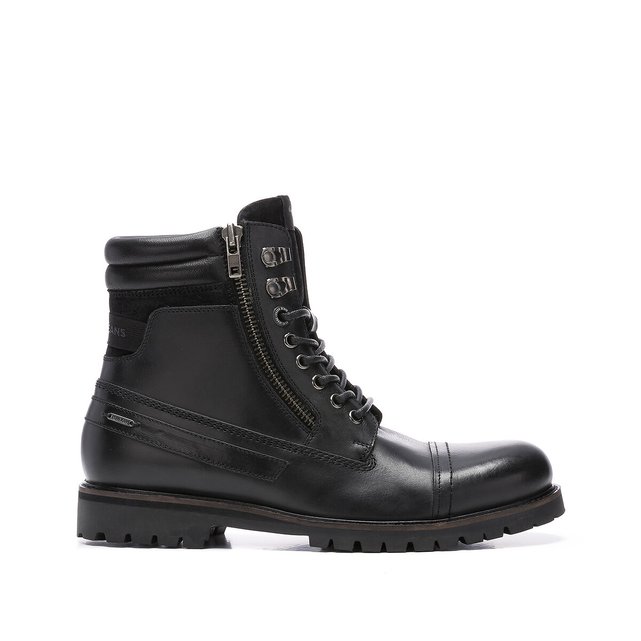 woodland leather boots black