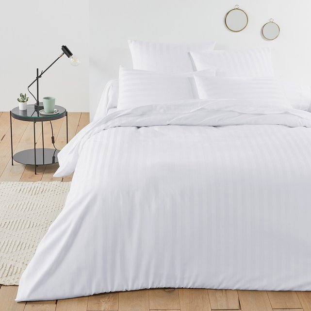 Woven Striped Cotton Satin Duvet Cover La Redoute Interieurs La