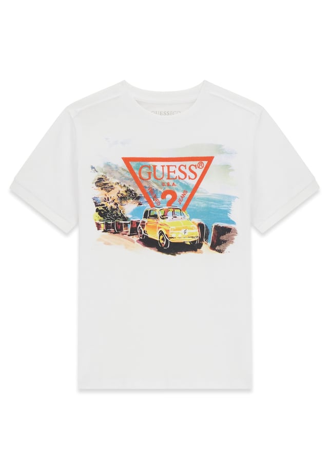 T-shirt Guess Fille - Blanc - Taille 10-12 Ans - Occasion Très Bon État - 100% Coton - Col V