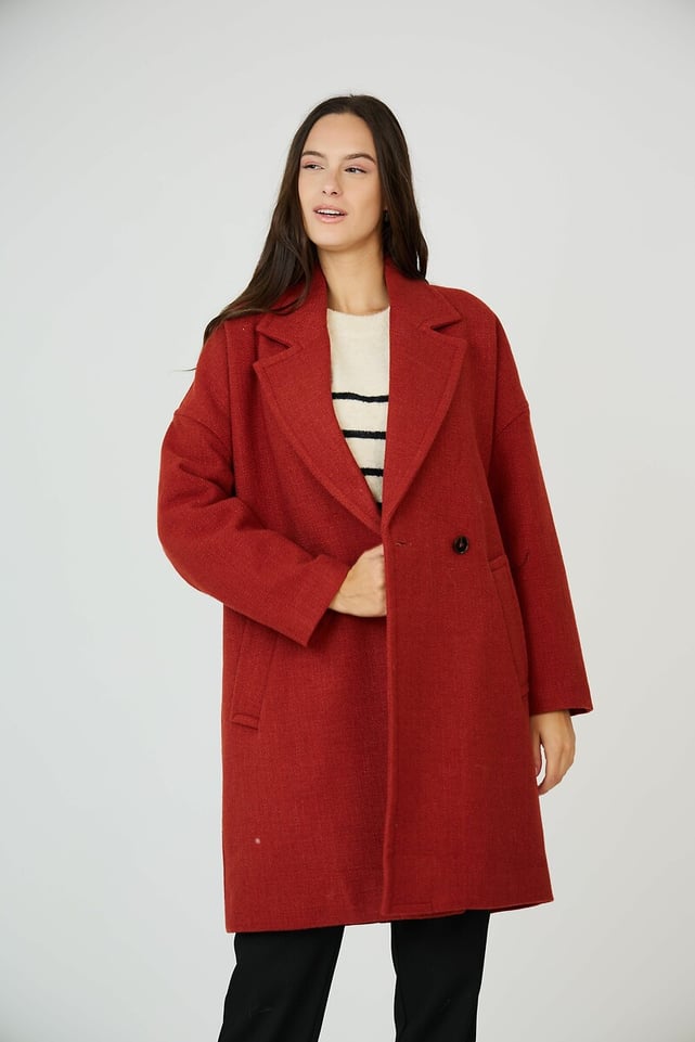 Manteau Sonia Rykiel En Laine Et Alpaga Rouge - Taille M/L (38/40) D'occasion En Très Bon état