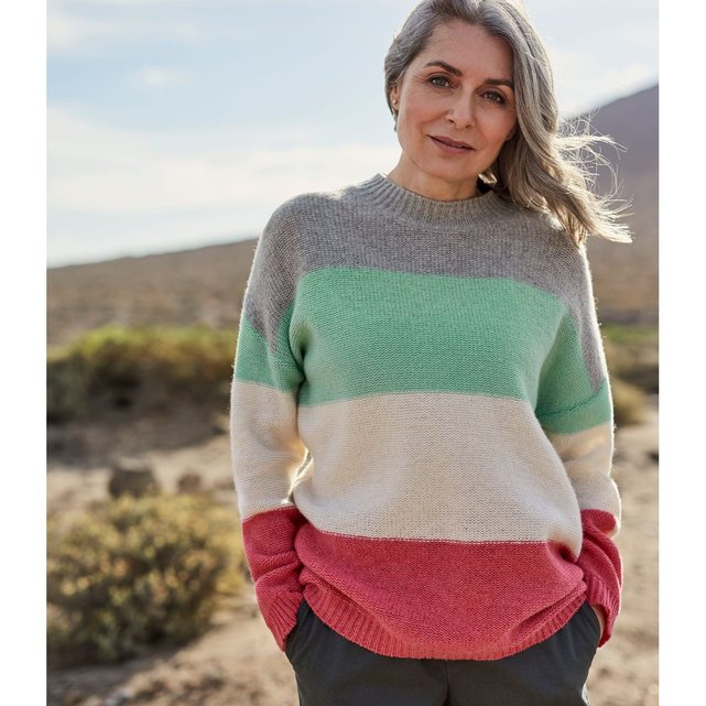 Pull colour block maille fantaisie pur mérinos rosementhe Pull color block | La Redoute