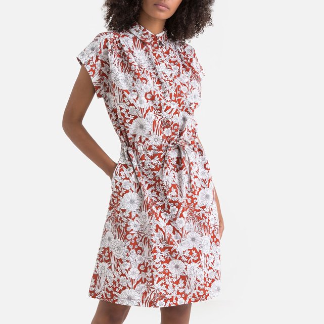 Floral Manches Robe Chemise Imprimé Courtes eED92IYHW