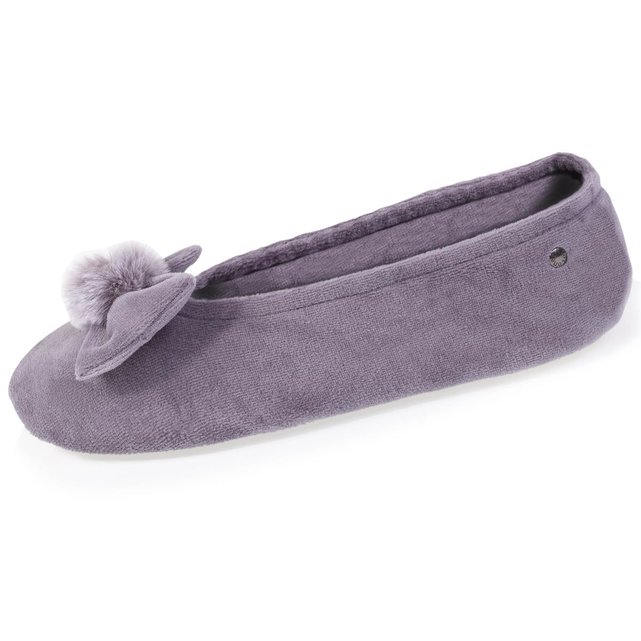 Chaussons>ballerines nœud pompon gris Isotoner | La Redoute