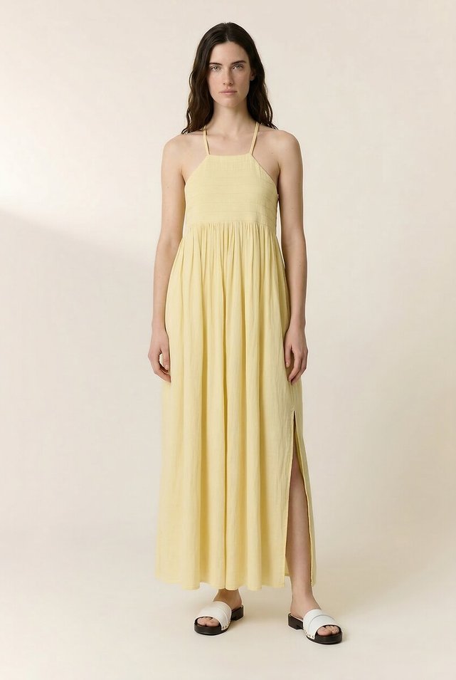 Romee full maxi dress with shoestring straps, light yellow, Leon & Harper |  La Redoute