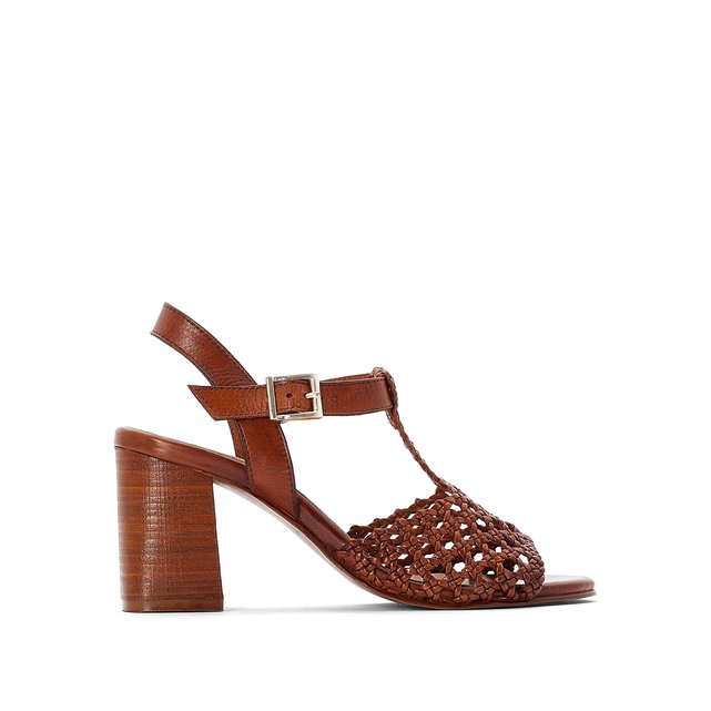 tan leather woven sandals