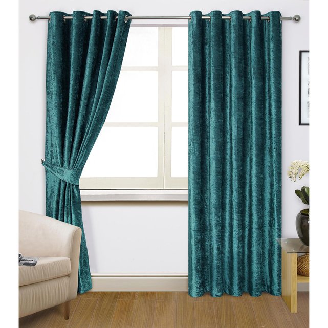 Crushed velvet lined ring top - teal , blue, Home Curtains | La Redoute