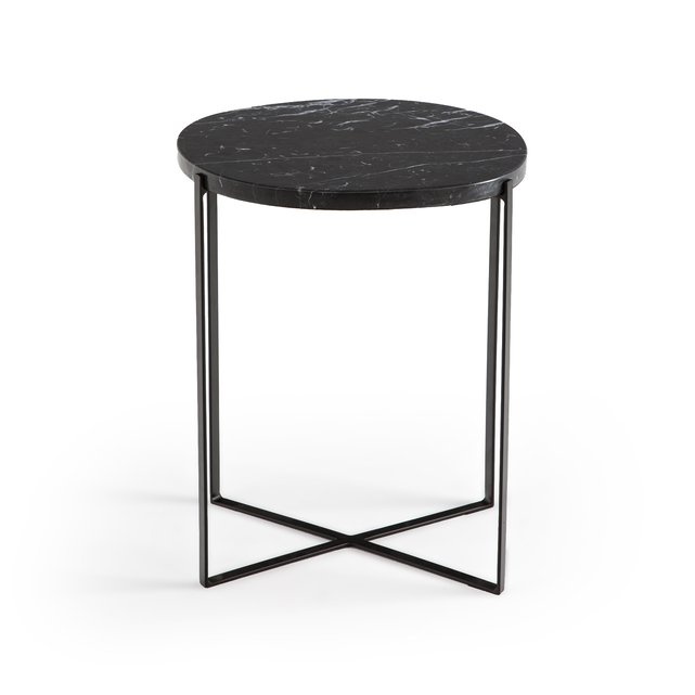 Arambol Organic Marble Metal Side, Noire Bone Inlay White And Black Side Tablecloth