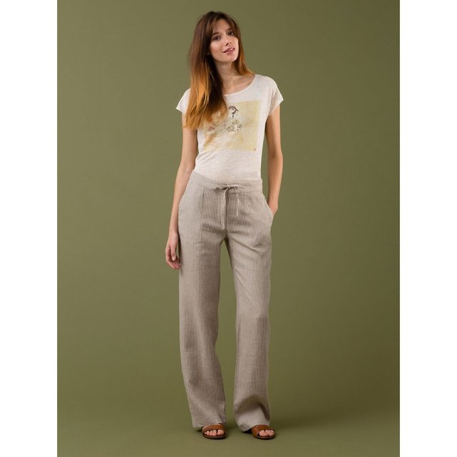 Femme Coupe Pantalon Somewhere Large Lemri Pur Lin Rayé Wxxqtrp0 1lTFKJc