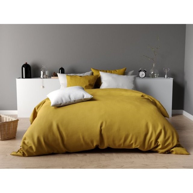 housse de couette 260x240+40 percale caramel jaune baton rouge | la