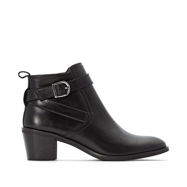 black ankle boots block heel leather