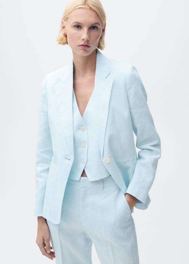 Veste Blazer Femme En Lin Indigo Moon - Multicolore Arc-en-Ciel, Boutons Cobalt - Taille M Neuf Sans Étiquette