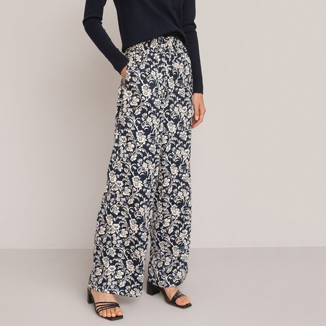 Wide leg maternity trousers in floral print, length 30" floral print/navy  La Redoute Collections La Redoute