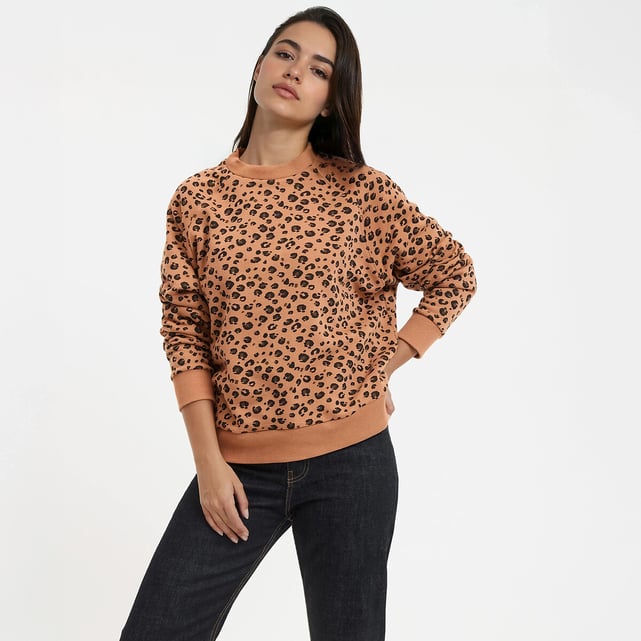 LAISHEN Women's Casual Leopard Print Sweater - Loose Fit Long Sleeve Crew Neck Knit Pullover Top - View #4