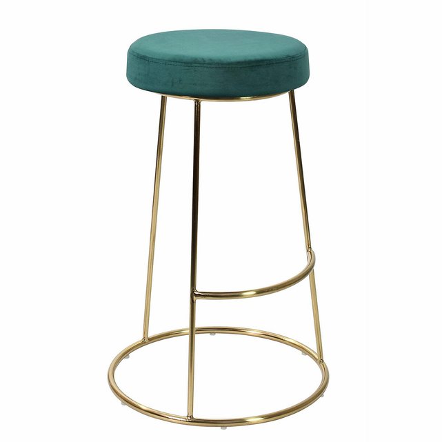 Set of 2 velour padded backless bar stool with gold chrome base , teal ...