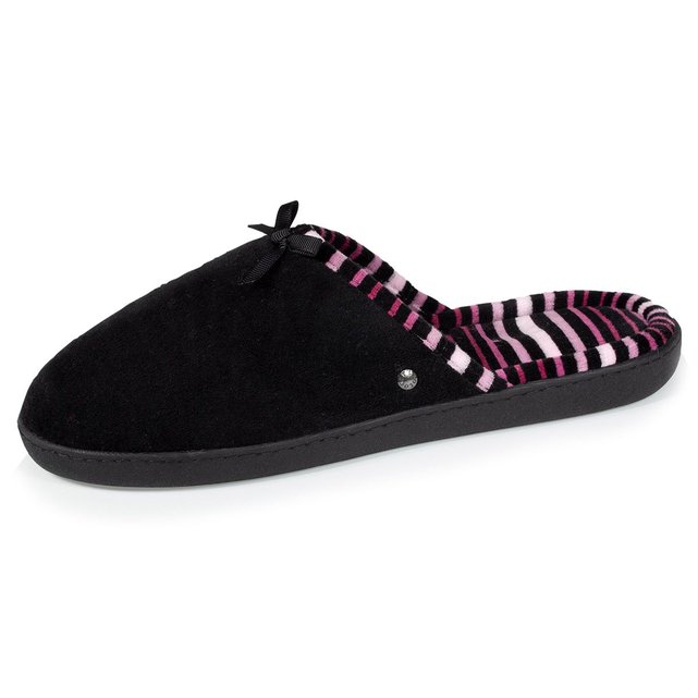 Chaussons mules femme noir et rayures noir Isotoner | La ...
