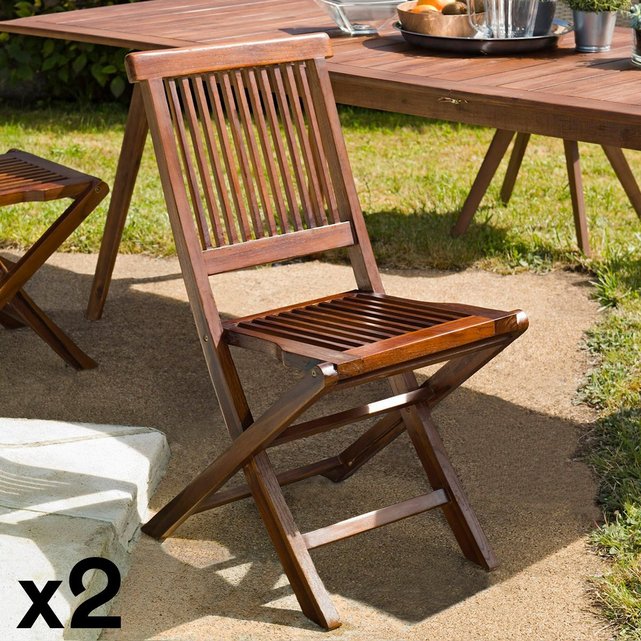 Lot de 2 chaises de jardin pliantes en bois de teck massif huilé macao