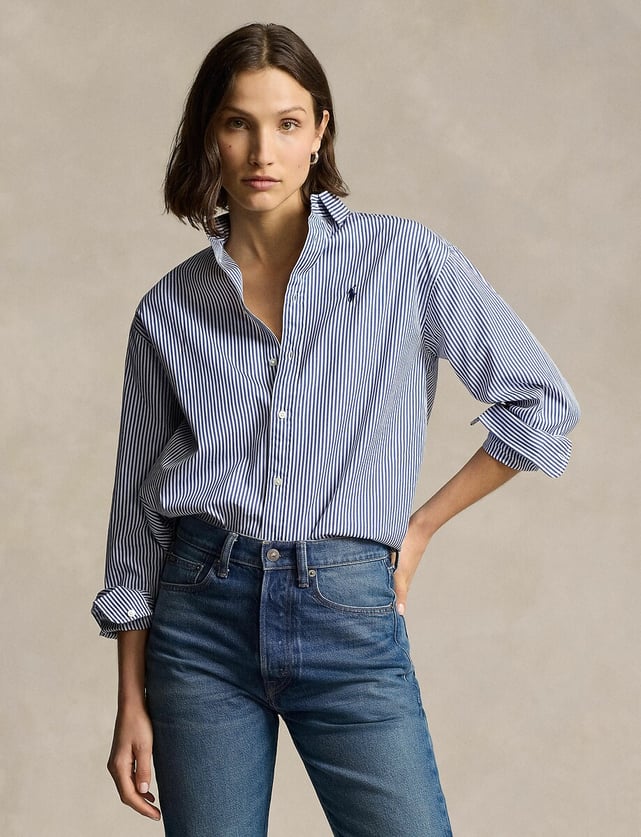 Camisa a rayas de manga larga azul/blanco Polo Ralph Lauren La