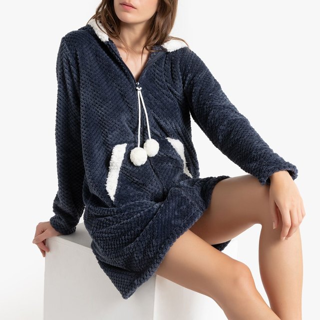 Robe de chambre zippée à capuche en polaire gris La Redoute Collections