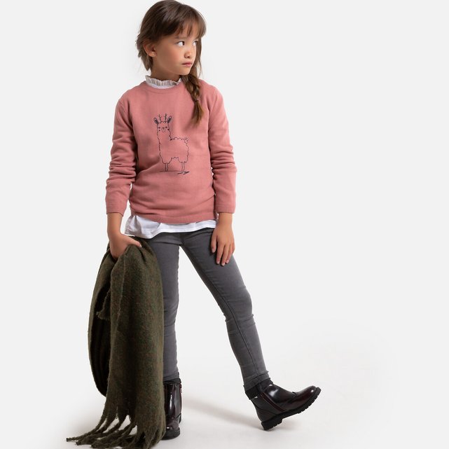 Pull col rond en fine maille imprimé 3-12 ans rose La Redoute Collections |  La Redoute