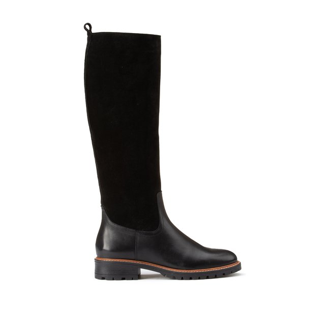 black leather and suede riding boots