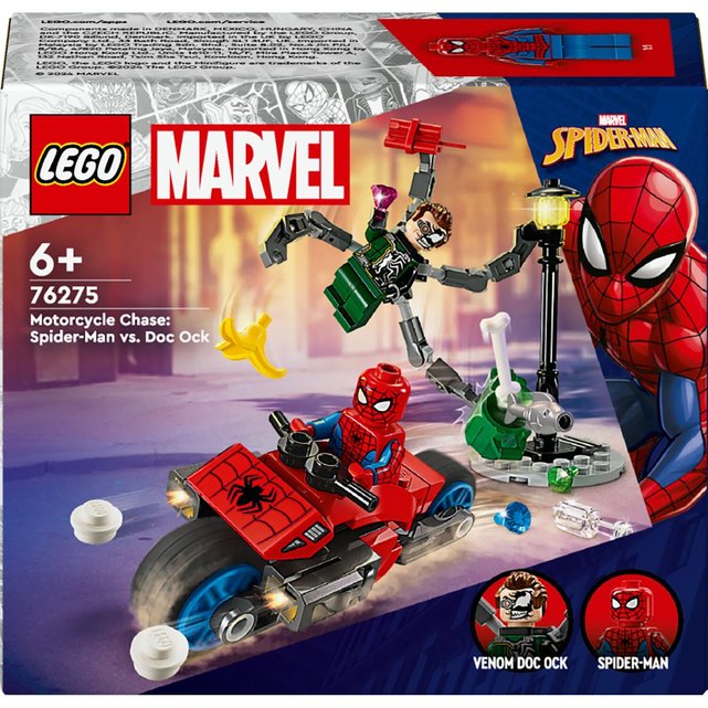 La course-poursuite en moto : spider-man contre docteur octopus Lego