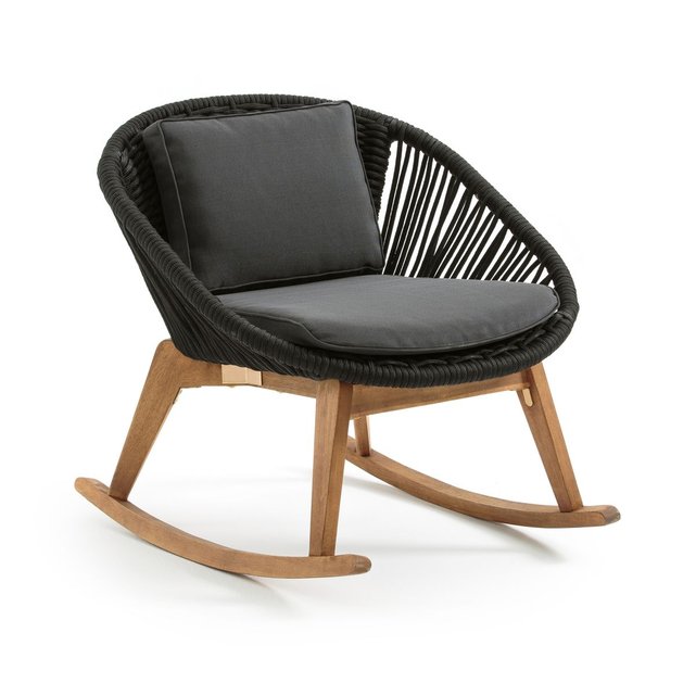 Rocking-chair Joemi : fauteuil à bascule façon Acapuco noir et pieds en bois