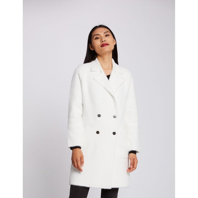 Manteau droit avec maille duveteuse ecru Morgan | La Redoute Manteau écru femme | La Redoute