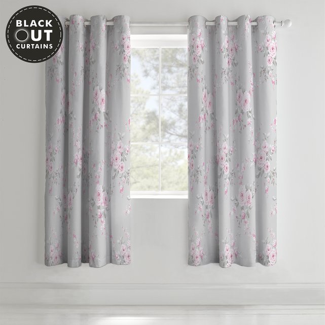 Canterbury Black Out Curtains Grey Grey Catherine Lansfield