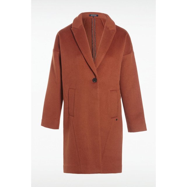 Manteau droit col à revers orange foncé Bonobo | La Redoute Manteau droit col à revers orange foncé Bonobo | La Redoute