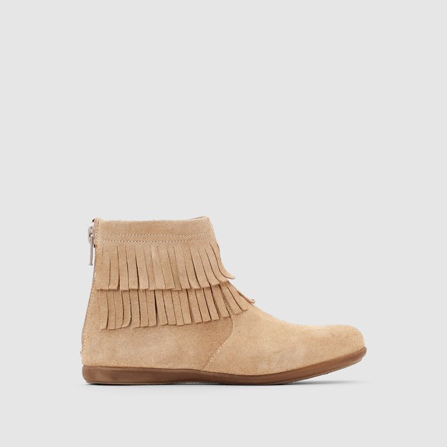 Suede Ankle Boots with Fringing