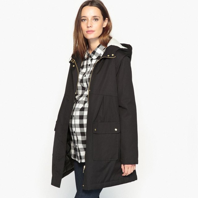 Parka capuche de grossesse en toile pur coton noir La ...