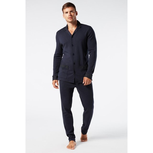 Pyjama long ouvert en coton chaud blu notte Intimissimi La Redoute