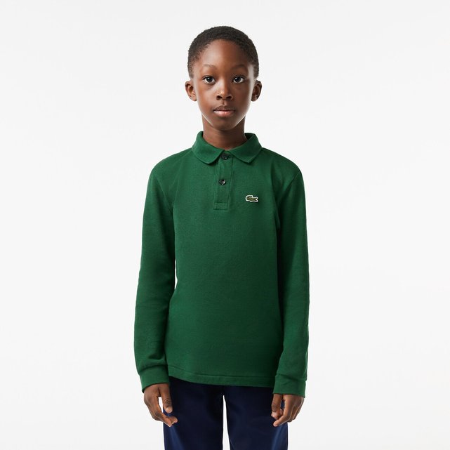 Embroidered logo polo shirt in cotton with long sleeves green