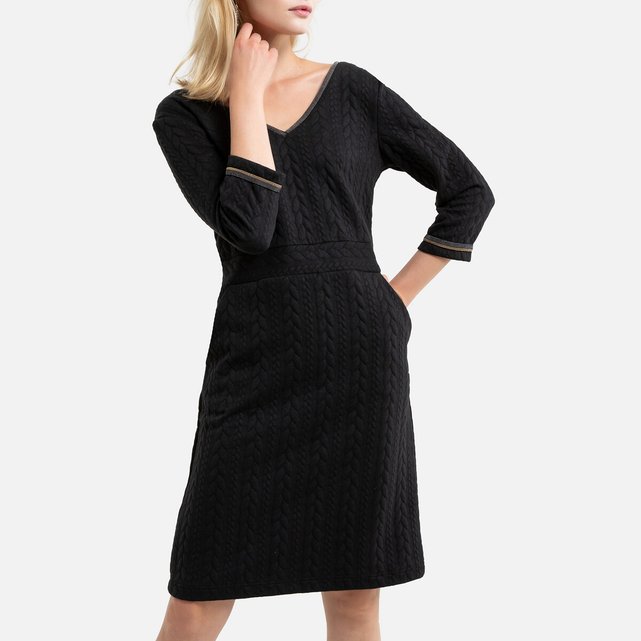 mid length black dress with sleeves