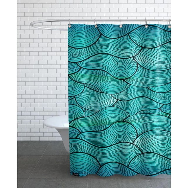 Rideau De Douche Uiiooazy Vert Rayé - 120x200cm - Tissu Polyester Imperméable - Anti-moisissure - Avec 8 Crochets