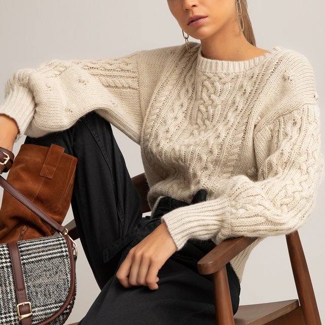 Crew-neck jumper in chunky knit , beige, La Redoute Collections | La ...
