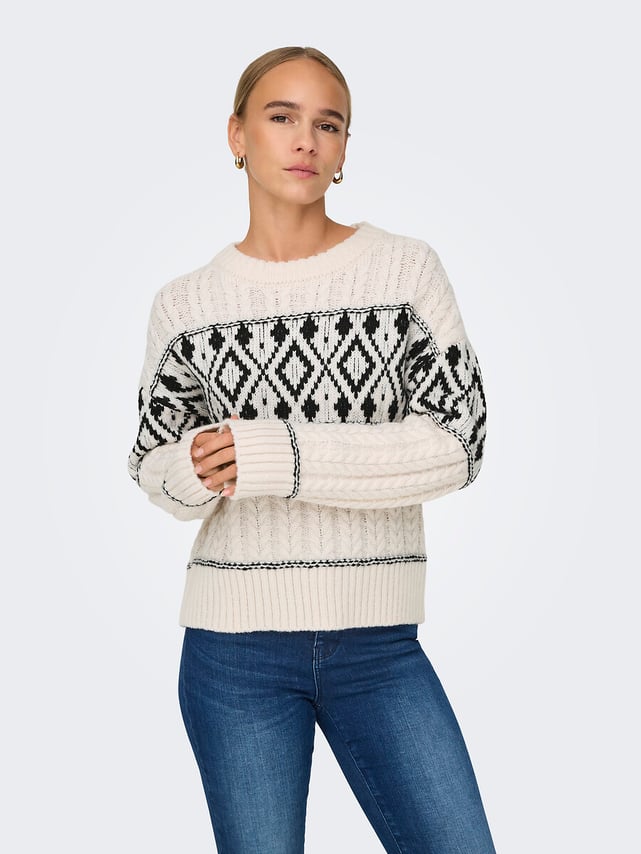 Pull Femme Blanc à Torsades - 30% Laine, 70% Polyester - Taille 38/40 - Très Bon état