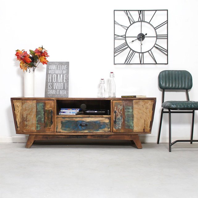 meuble tv bois exotique ethnik | rasevenlat bois coloré made in
