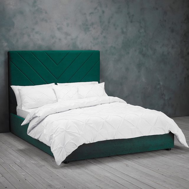 Clever Velvet Upholstered Bed With Chevron Padded Headboard Green So Home La Redoute