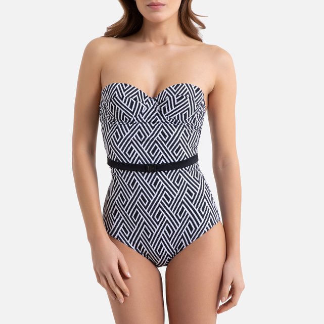 Bustier Badeanzug Mit Bauch Weg Effekt Schwarz Weiss Anne Weyburn La Redoute