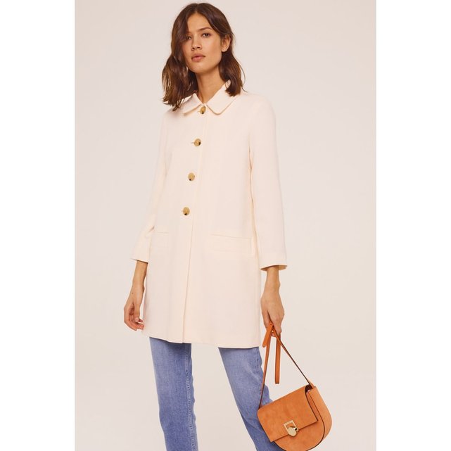 Manteau droit en crêpe armuré beige rose Pablo | La Redoute Manteau Col Rond En Laine Beige RosÉ Pablo Femme | Place