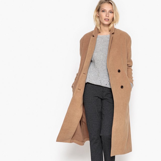 Wool blend oversized coat , camel, La Redoute Collections ...