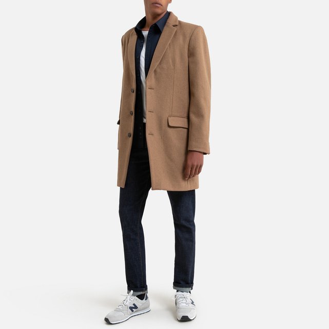 Manteau en drap de laine, marc beige camel La Redoute Manteau col officier puoffice2 Celio | La Redoute