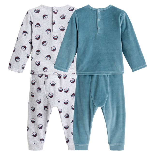 Pack Of 2 Pyjamas In Velour 3 Months 4 Years Blue Grey Marl La Redoute Collections La Redoute