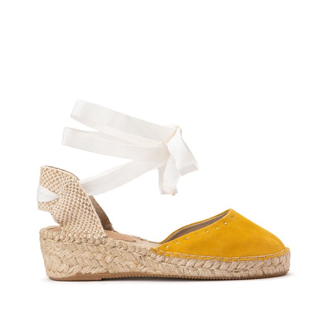 Leather espadrille wedges yellow Anne Redoute