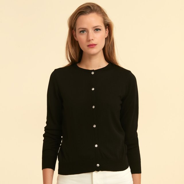 Merino wool cardigan , black, Vanessa Seward X La Redoute Collections ...