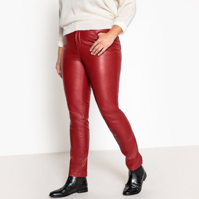 Faux leather slim fit trousers, length 30.5